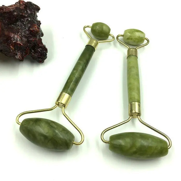 Double head jade face roller from Health & Beauty-5 featuring two polished jade rollers for facial massage and skin refreshment.