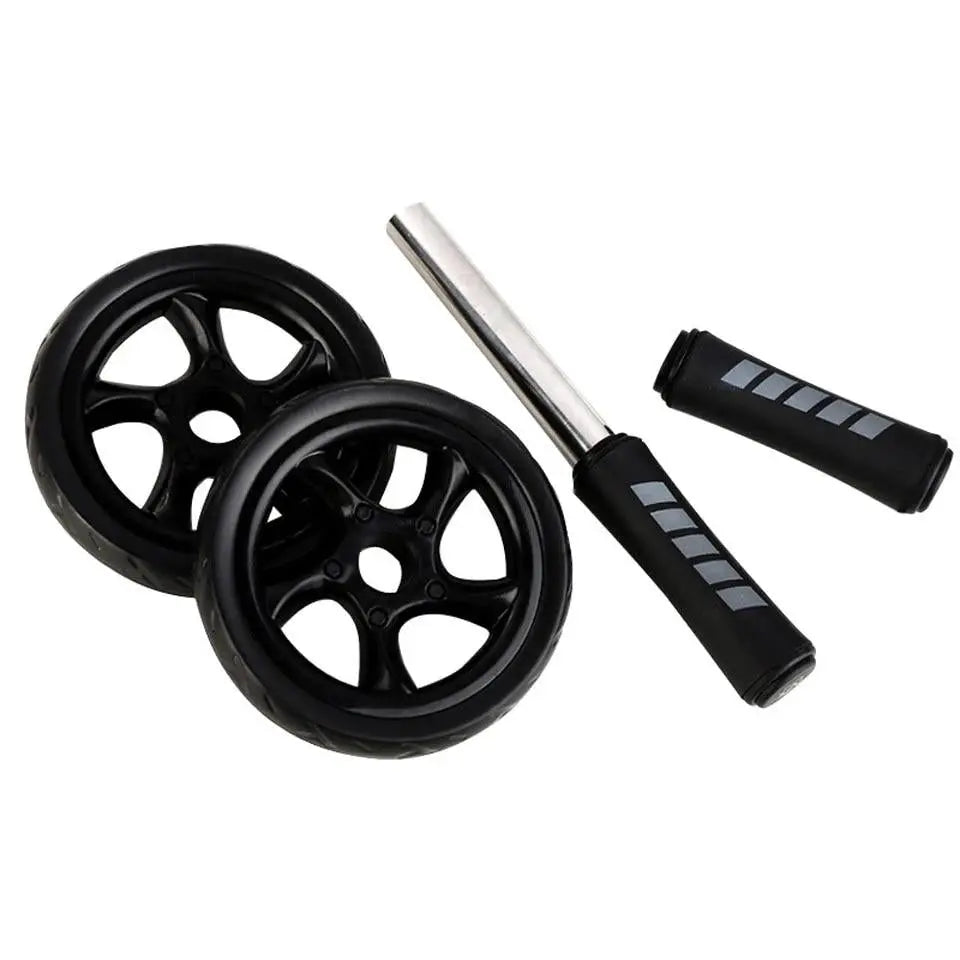 Double wheel ab roller trainer from Fitness-6 with non-noise wheels and exercise mat for core workouts and abdominal exercises.