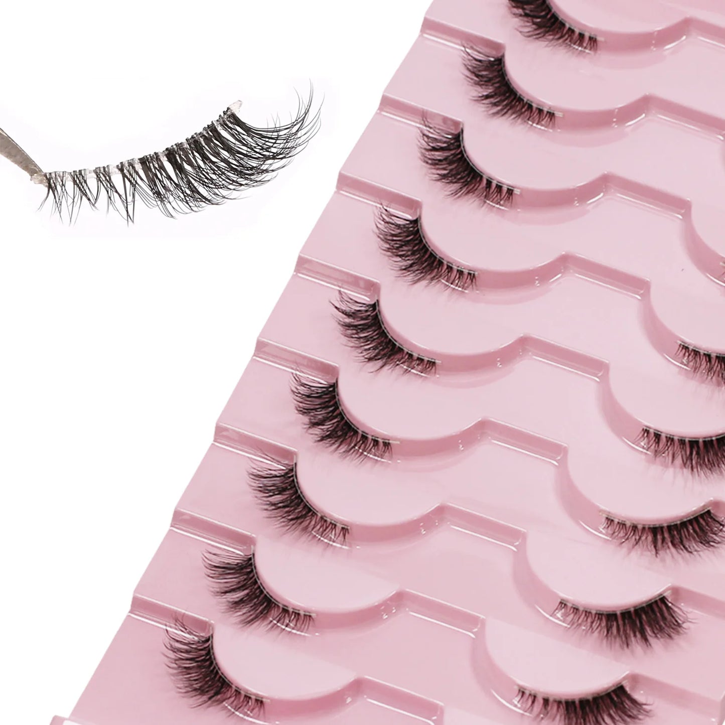 Half eyelashes, natural appearance 10 pairs of thick cat eyelashes 10mm Wispy eyelashes with short false eyelashes 3D04-10F Zenn Organics Inc