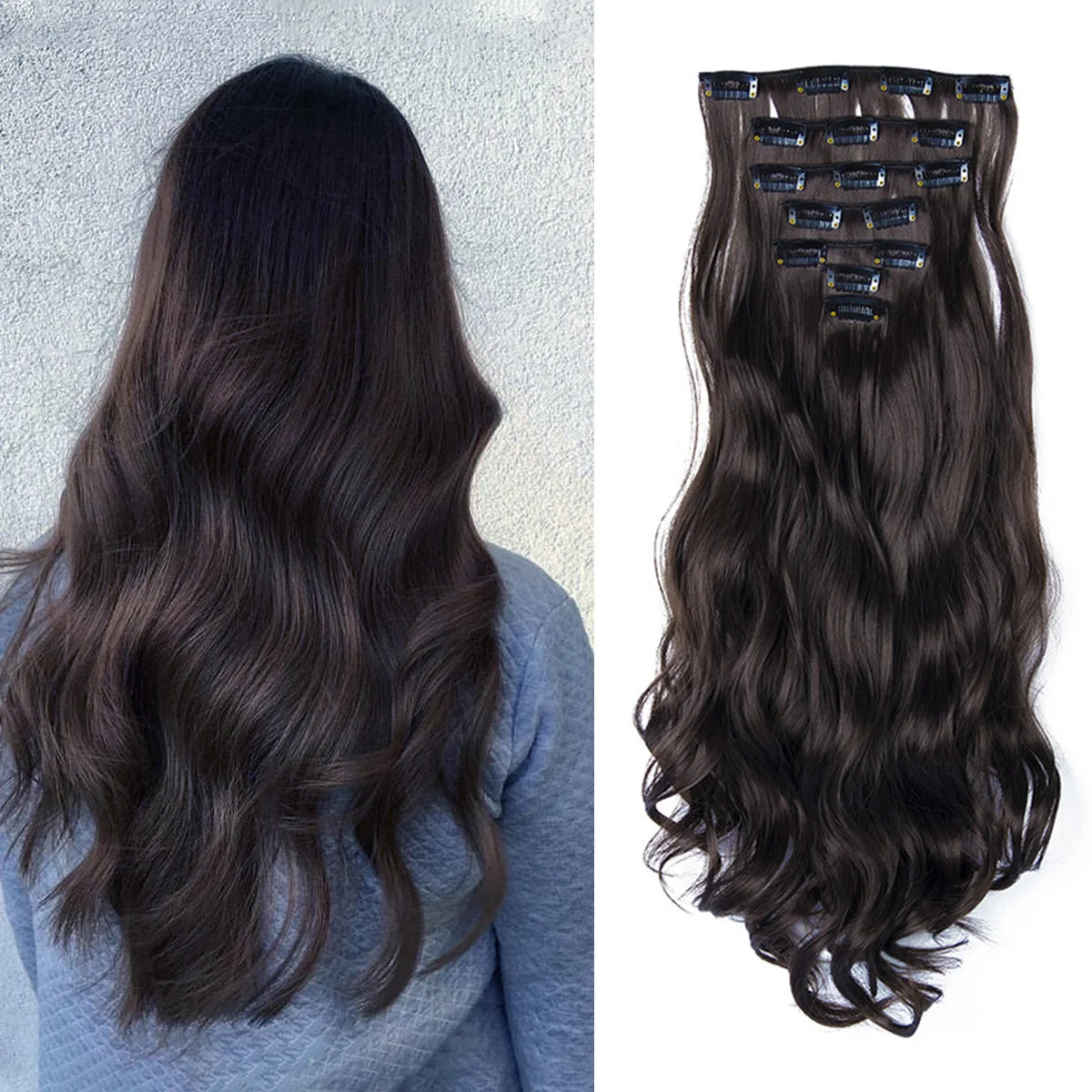 Clip In Hair Extensions 7 PCS Full Head 22 Inch Long Curly Wavy Synthetic Hair Pieces Natural Wavy For Women Girls Hair Zenn Organics Inc