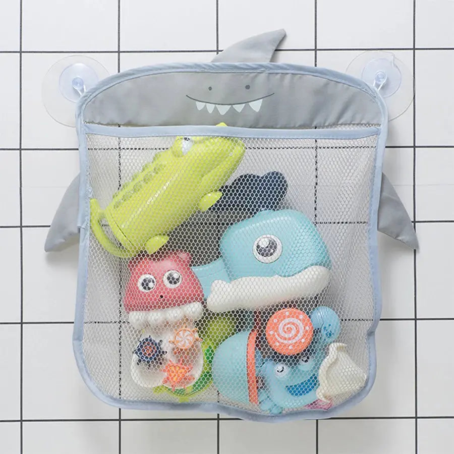 Zenn Organics Inc baby shower bath toy mesh bag with cartoon animal shapes, suitable for storing bath and sand toys.