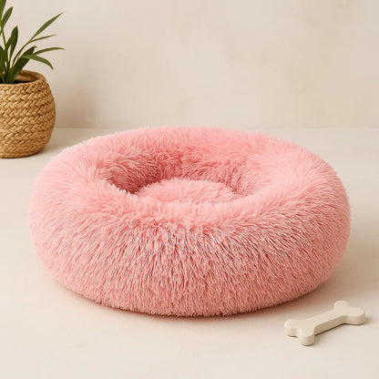 Soft Calming Donut Bed for dogs and cats by Pet Essentials-11, featuring plush fabric and raised edges for cozy comfort.