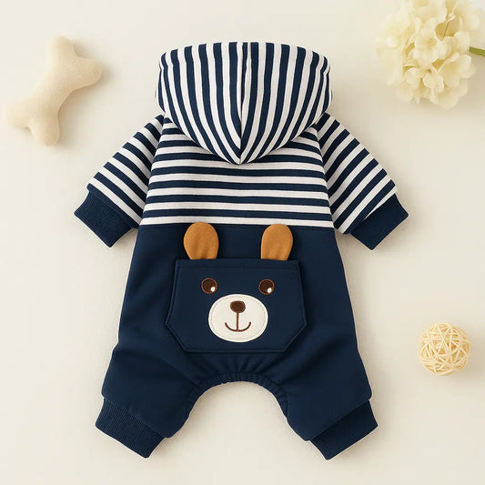 Striped Pet Essentials-11 dog hoodie in winter outfit, featuring cozy knit fabric and a stylish striped pattern for small dogs.
