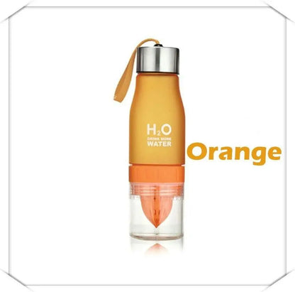 Fitness-6 H²O Fruit Infuser Water Bottle with colorful infuser tube and clear plastic body for flavored hydration.