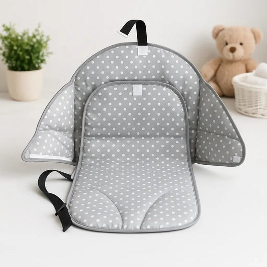 Baby Essentials-4 3-in-1 foldable diaper bag with integrated crib, featuring multiple compartments and a compact, portable design.