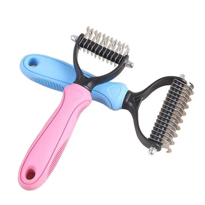 Pet Essentials-11 Pet Fur Knot Remover Comb for dogs, showing close-up of the grooming tool with metal teeth for detangling fur.