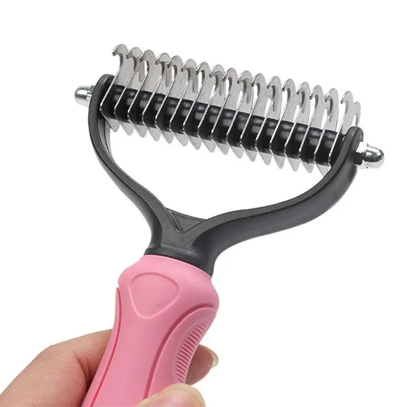 Pet Essentials-11 dog grooming tool, pet fur knot remover comb with stainless steel teeth for easy grooming and de-tangling.