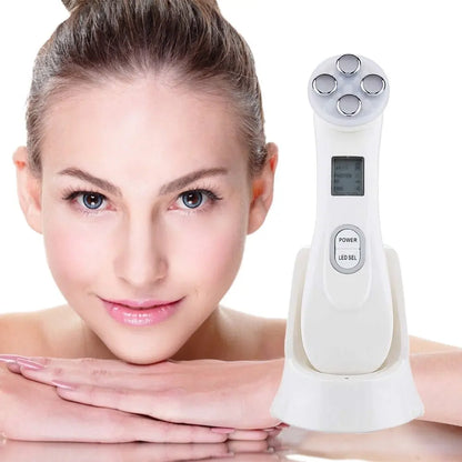 Health & Beauty-5 5-in-1 face massager device with multiple attachments for facial cleansing, lifting, and skin rejuvenation.
