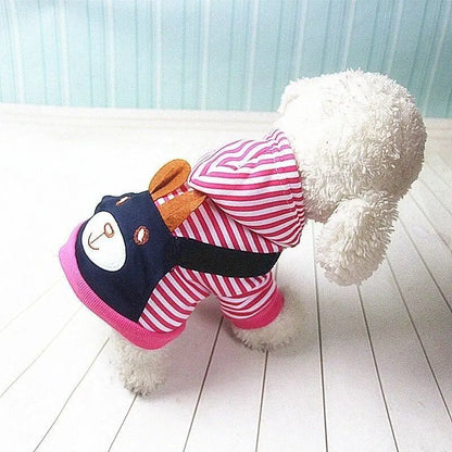 Striped dog hoodie from Pet Essentials-11, winter pet outfit with cozy fabric and stylish striped design for small dogs.