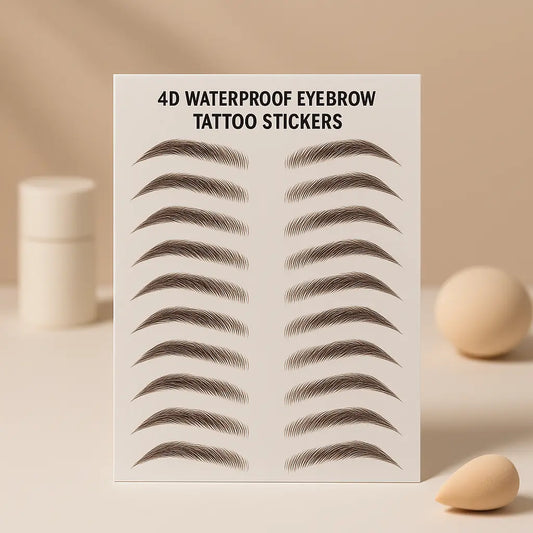 4D waterproof eyebrow tattoo stickers from Health & Beauty-5, showing realistic, natural-looking eyebrow designs on a sheet.