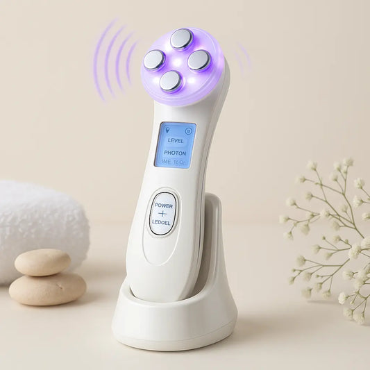 Health & Beauty-5 5-in-1 Face Massager Device with multiple attachment heads for facial cleansing, toning, and skin rejuvenation.