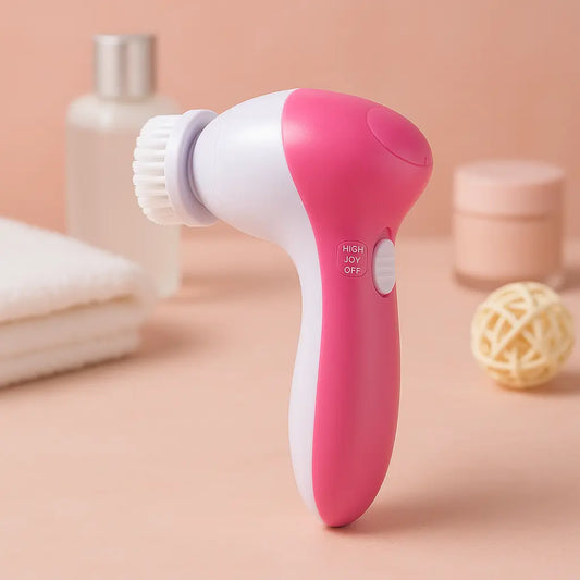 Health & Beauty-5 5-in-1 electric facial cleansing brush set with multiple brush heads for deep skin cleansing and exfoliation.