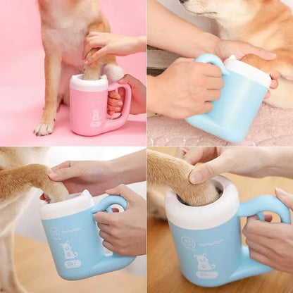 Portable dog paw cleaner by Pet Essentials-11 showing a hand using the device to clean a dog's paw
