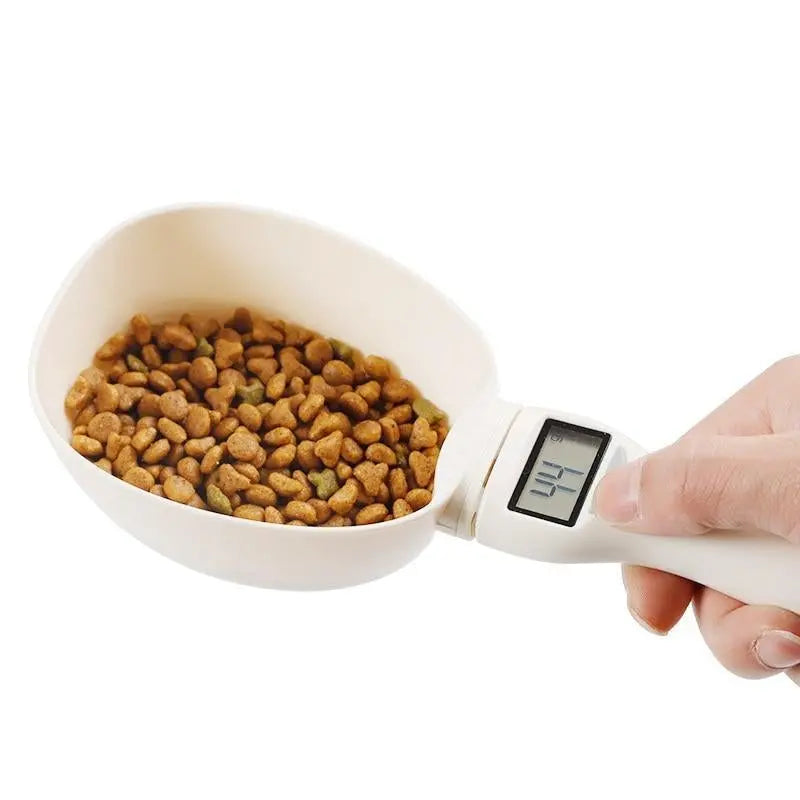 Smart Pet Food Measuring Scoop by Pet Essentials-11, stainless steel pet food portioning scoop with ergonomic handle.
