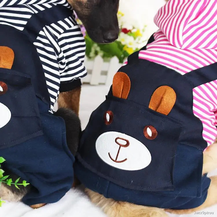 Striped dog hoodie from Pet Essentials-11, cozy winter outfit with blue and white stripes, designed for small dogs.