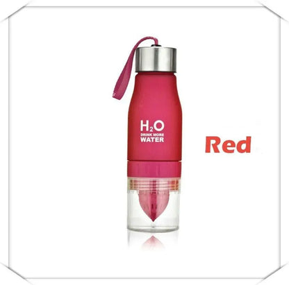Fitness-6 H²O Fruit Infuser Water Bottle with transparent body, colorful infuser, and leak-proof lid for flavor-enhanced hydration.
