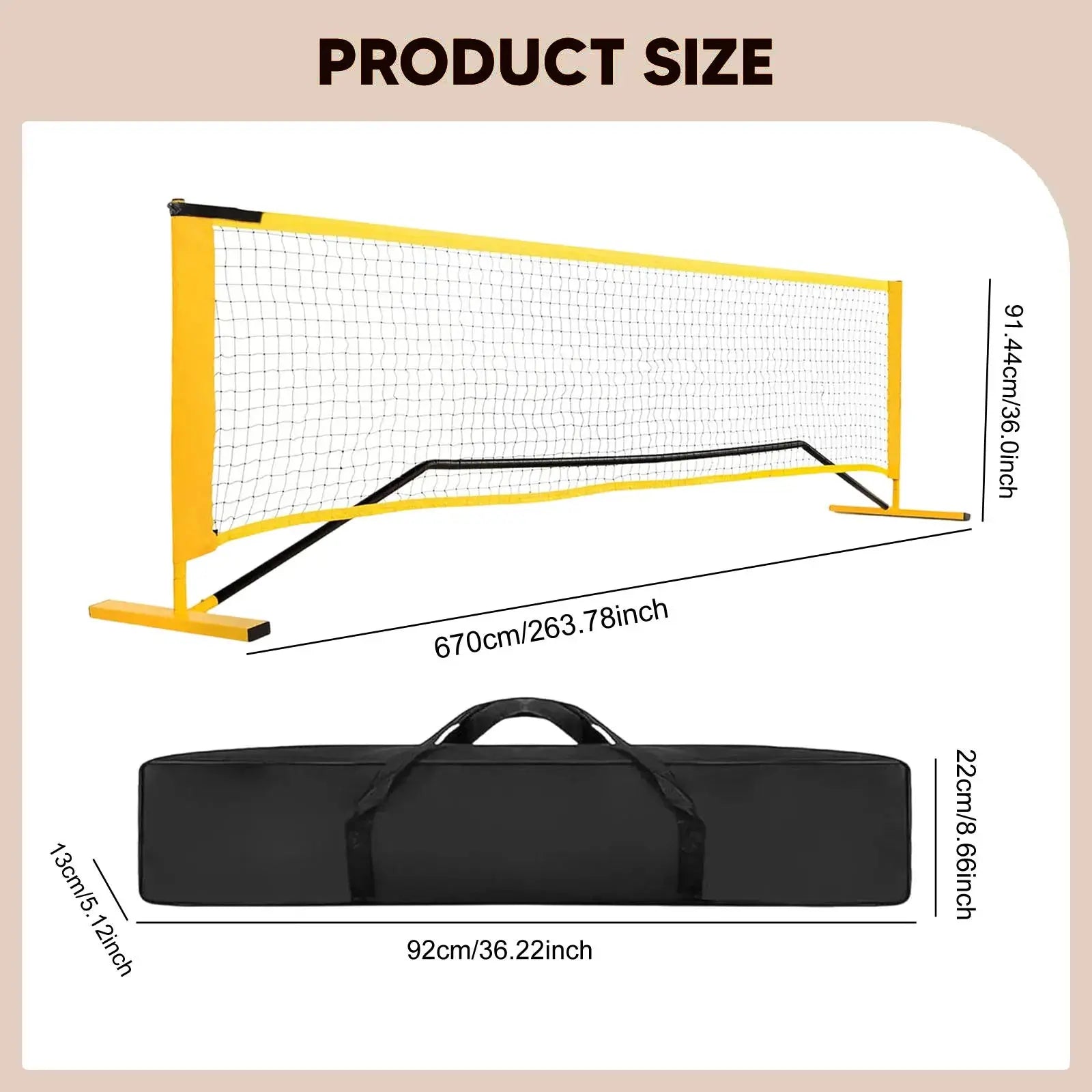 Portable Pickleball Net System Regulation Size with Carrying Bag with Metal Frame 22 Feet Badminton Net for Indoor Outdoor Game Zenn Organics Inc