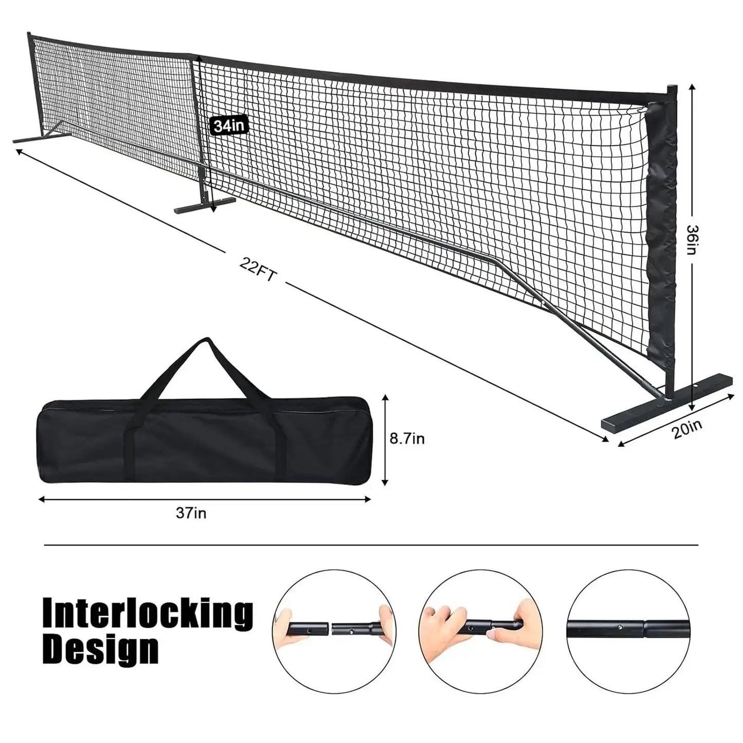 Portable Pickleball Net 6.7m 22ft Pickle Ball Game Net Stand with Storage Bag System Badminton Net for Tennis Driveway Backyard Zenn Organics Inc