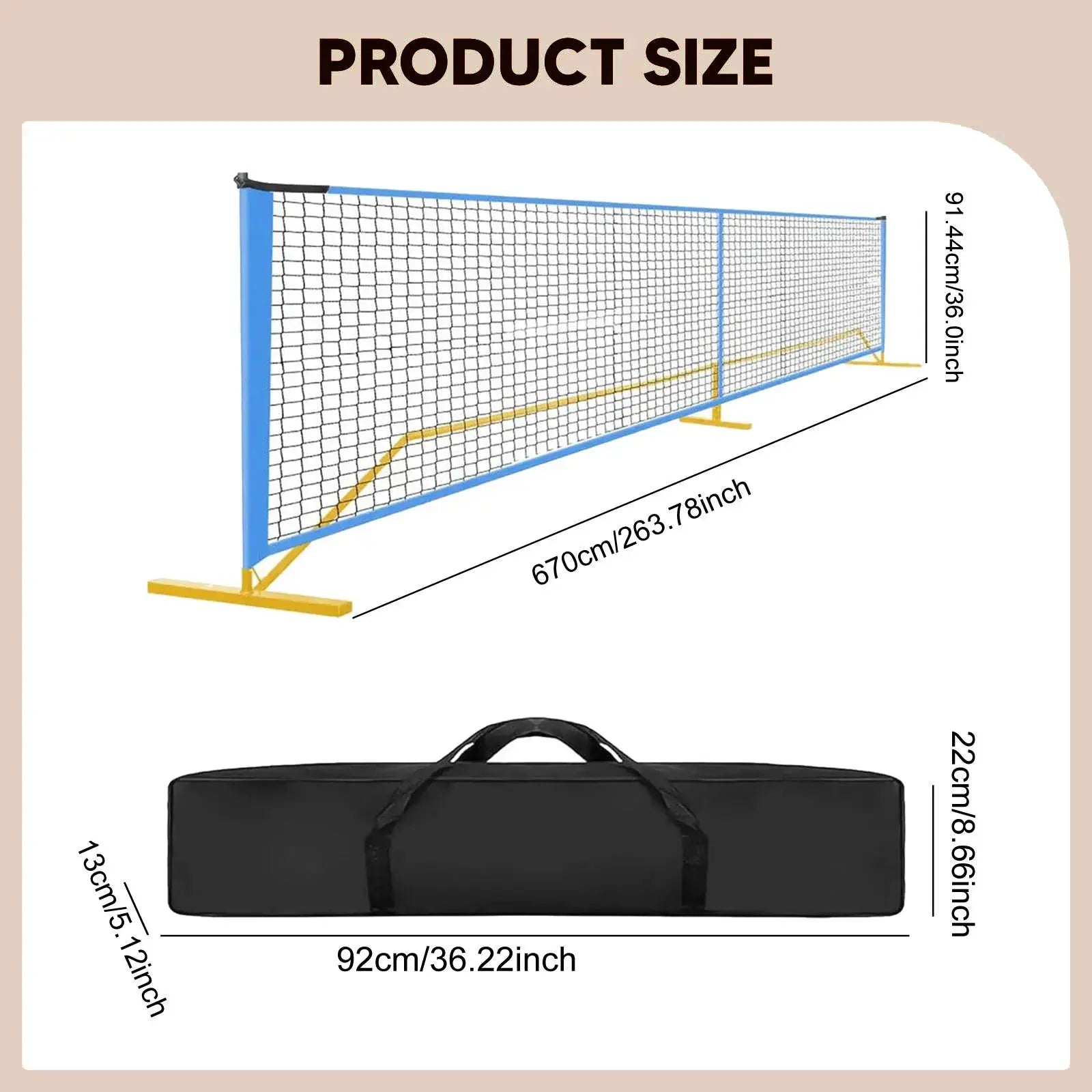 Portable Pickleball Net System Regulation Size with Carrying Bag with Metal Frame 22 Feet Badminton Net for Indoor Outdoor Game Zenn Organics Inc