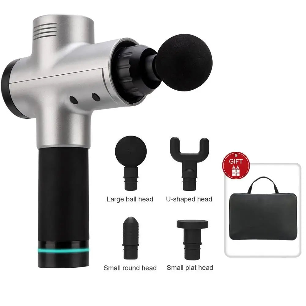 Fitness-6 Power Pulse Massage Gun for muscle relief, with ergonomic design and multiple speed settings for targeted massage therapy.