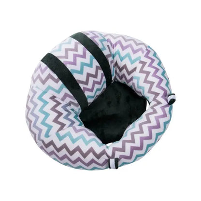 Baby Essentials-4 soft sit-up support seat with plush cushion, featuring a colorful animal toy for infant and toddler comfort.