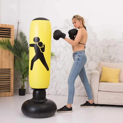 Inflatable Punching Bag Trainer by Fitness-6 with stand, designed for boxing, Muay Thai, and martial arts training, bounce-back feature