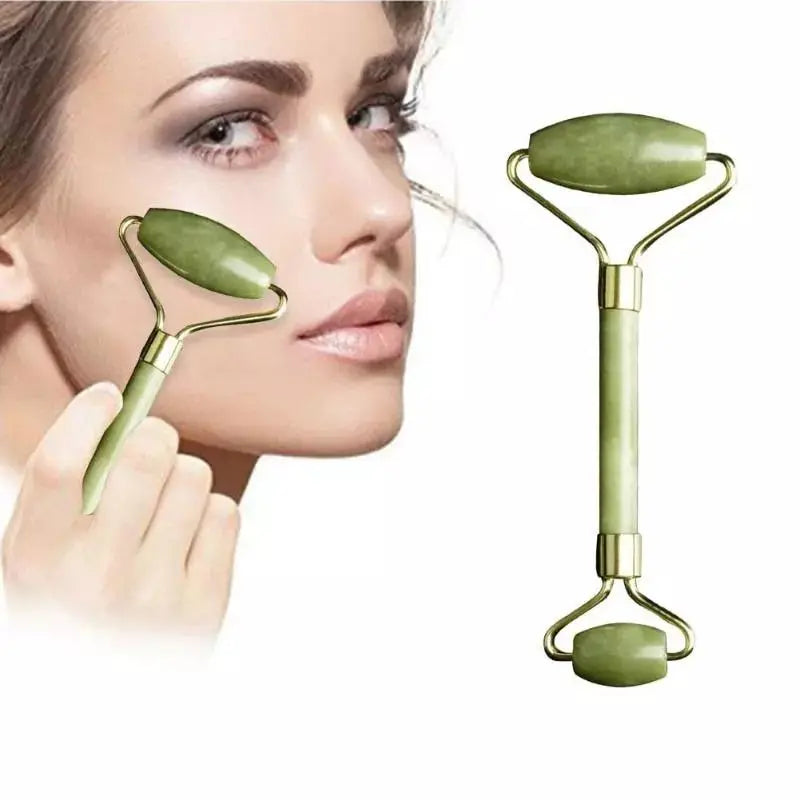 Double head jade face roller from Health & Beauty-5, natural jade facial massage tool for skin lifting and slimming.