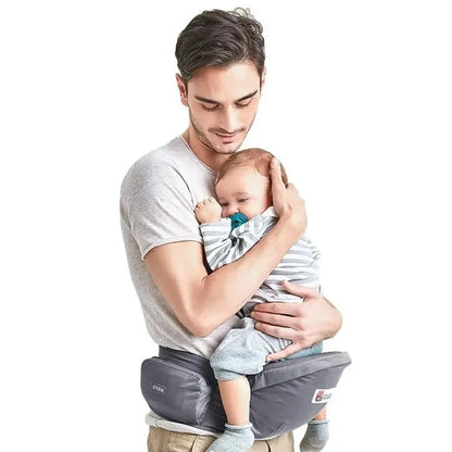 Baby Essentials-4 ergonomic baby hip seat carrier with waist belt, backpack-style design for comfortable baby carrying and support.