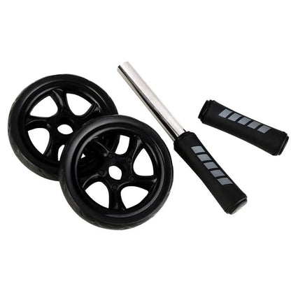 Double wheel ab roller trainer from Fitness-6 with non-noise wheels and exercise mat for core workouts and abdominal exercises.