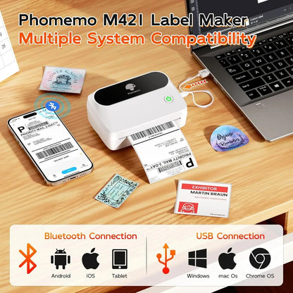 Phomemo M421 Portable 1.57-4 Inch Home Office Wireless for Bluetooth Label Maker IOS Android Compatible Stock Available Zenn Organics Inc