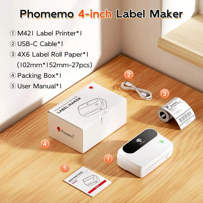 Phomemo M421 Portable 1.57-4 Inch Home Office Wireless for Bluetooth Label Maker IOS Android Compatible Stock Available Zenn Organics Inc