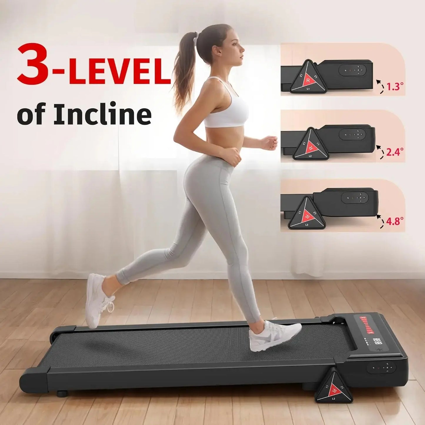 3 Level Incline Home Office Portable Installation Free Walking Pad 2 in 1 Under Desk Running Machine 2.25HP Low Noise Treadmill Zenn Organics Inc