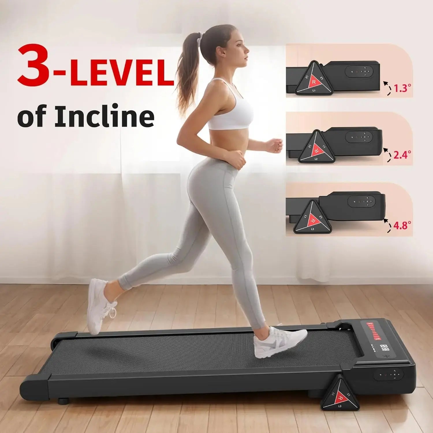 3 Level Incline Home Office Portable Installation Free Walking Pad 2 in 1 Under Desk Running Machine 2.25HP Low Noise Treadmill Zenn Organics Inc