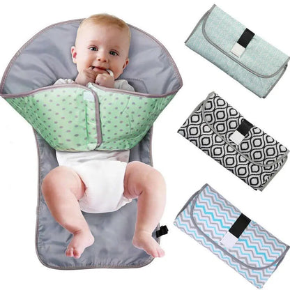 Baby Essentials-4 3-in-1 foldable diaper bag with built-in crib, featuring multiple compartments and adjustable straps.