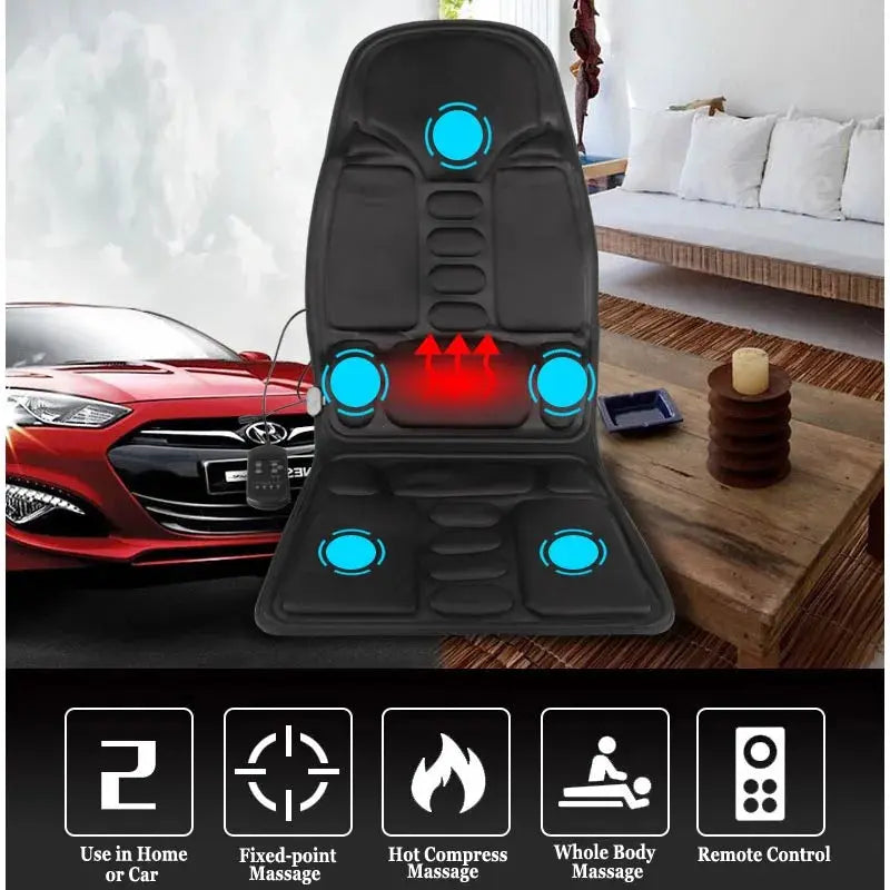 Portable Electric Heated Vibrating Massage Cushion for Seat Back Neck Body Pain Relief Timing Control for Car Home Office Use Zenn Organics Inc
