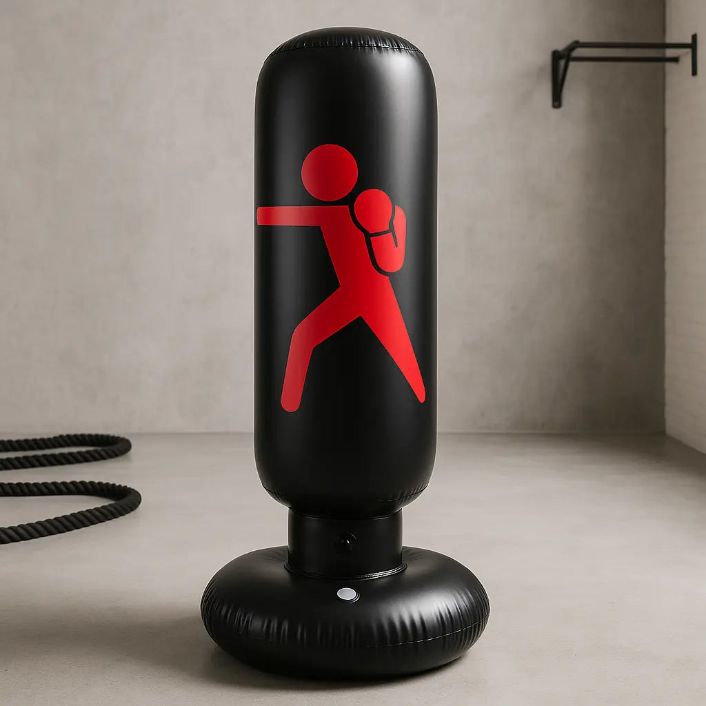 Fitness-6 inflatable punching bag trainer for boxing practice, with colorful, durable, and inflatable design suitable for all ages.