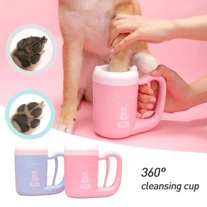Portable Pet Essentials-11 dog paw cleaner cup with soft silicone brush for easy outdoor paw washing.
