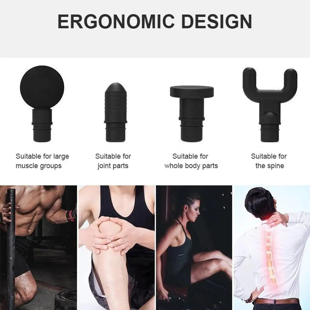 Fitness-6 Power Pulse Massage Gun with ergonomic handle and multiple attachment heads for deep tissue muscle relief.
