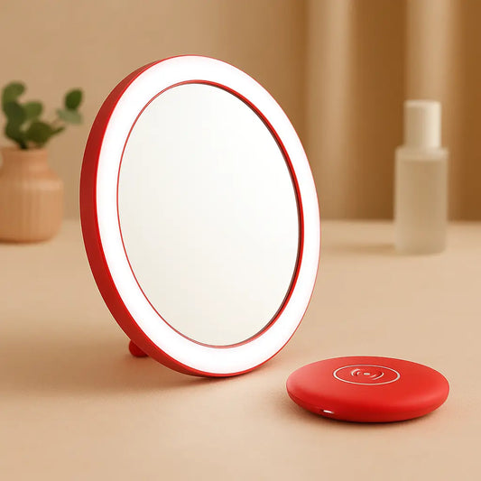 Rechargeable LED handheld makeup mirror by Health & Beauty-5 with bright adjustable lighting and compact design.
