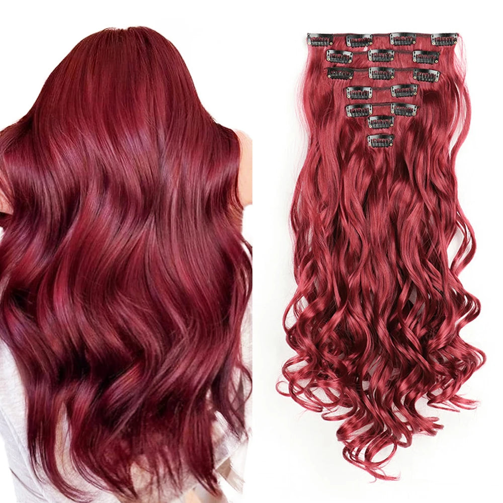 Clip In Hair Extensions 7 PCS Full Head 22 Inch Long Curly Wavy Synthetic Hair Pieces Natural Wavy For Women Girls Hair Zenn Organics Inc