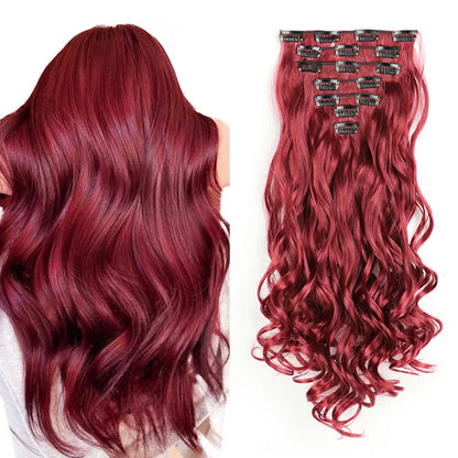 Clip In Hair Extensions 7 PCS Full Head 22 Inch Long Curly Wavy Synthetic Hair Pieces Natural Wavy For Women Girls Hair Zenn Organics Inc