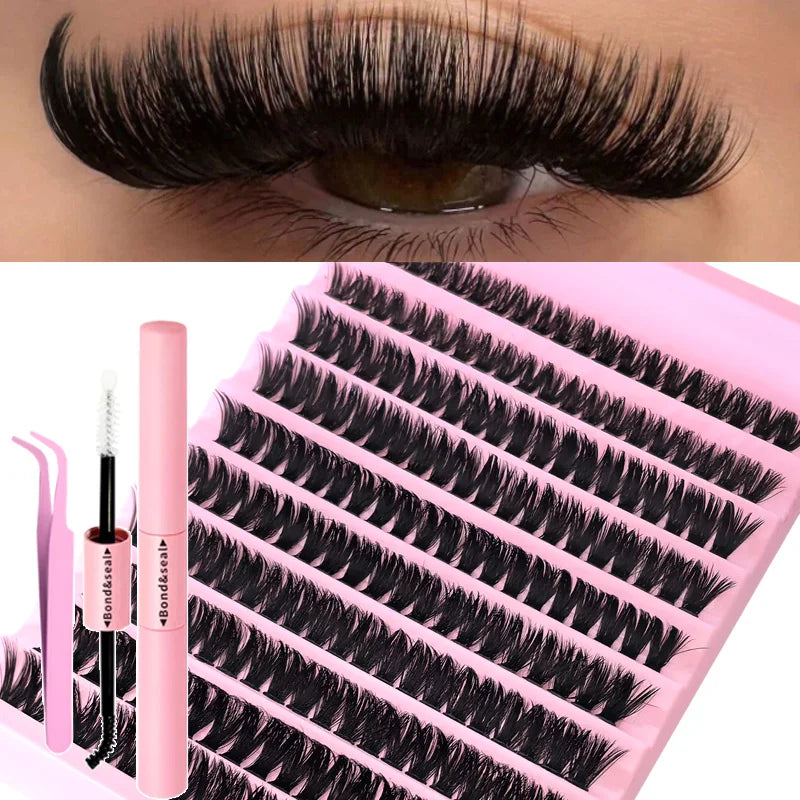 DIY Eyelash Extension Kit Individual Lashes Cluster Mix Lash Clusters with Lash Bond and Seal and Lash Accessories Zenn Organics Inc