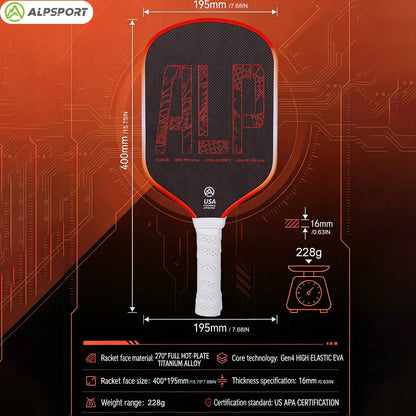 ALPSPORT Draca Pickleball Paddle 16mm Gen4 Core Thermoformed Titanium Alloy T800 Carbon Fiber Increases Spin & Power Zenn Organics Inc