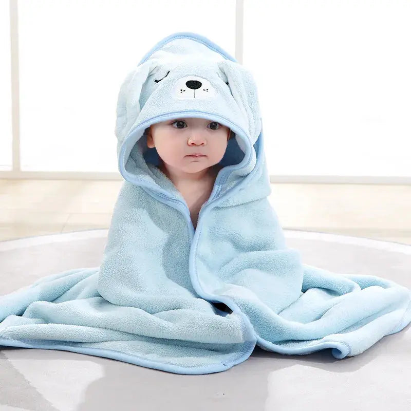Super soft Zenn Organics Inc baby bath towel and hooded bathrobe with cartoon design, plush and absorbent for newborns, 80x80cm.