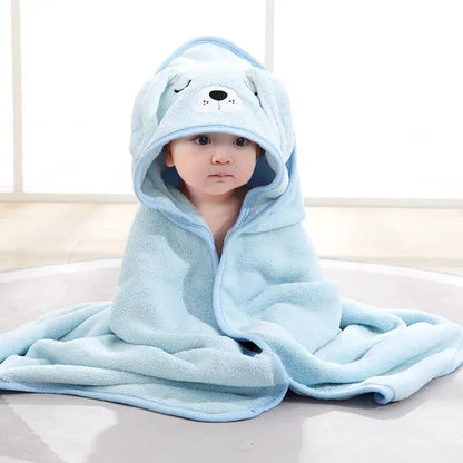 Super soft Zenn Organics Inc baby bath towel and hooded bathrobe with cartoon design, plush and absorbent for newborns, 80x80cm.