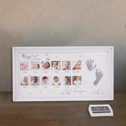 Baby Photo Frame Newborn DIY 0-12 Month Kids Gift My First Year Baby Shower Picture Frame with Ink Pad Footprint & Handprint Zenn Organics Inc