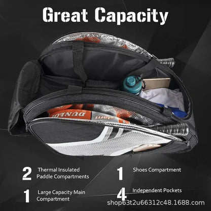 Pickleball Racket Backpack with Ball Bag, Waterproof Sports Gear Bag, Breathable Shoe Compartment, Paddle Storage Bag Zenn Organics Inc