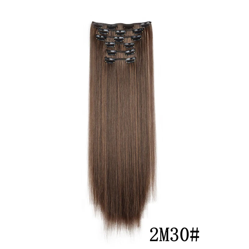 Synthetic Clips in Hair Extensions Long Straight Hairstyle Blonde Black Hairpieces Heat Resistant False Hair Daily Use Zenn Organics Inc