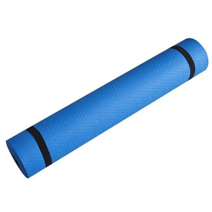 Anti-skid Zenn Organics Inc yoga mat in black, 3mm-6mm thick EVA foam for exercise, yoga, Pilates, and gymnastics workout.
