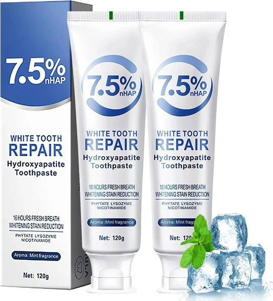 Zenn Organics Inc whitening toothpaste with hydroxyapatite, showing a tube with fresh mint flavor for brightening and plaque removal.